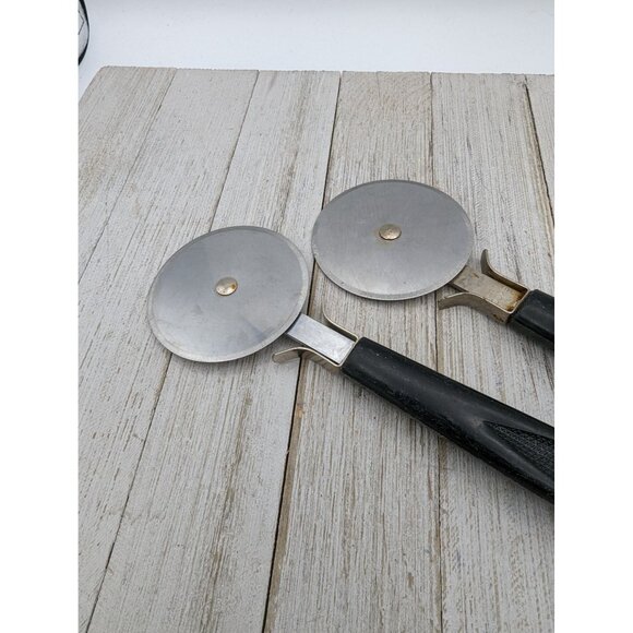 Set of 2 Ekco Pizza Cutter Blade 2 5/8" Diameter 8" USA Stainless Steel Black - Picture 3 of 6